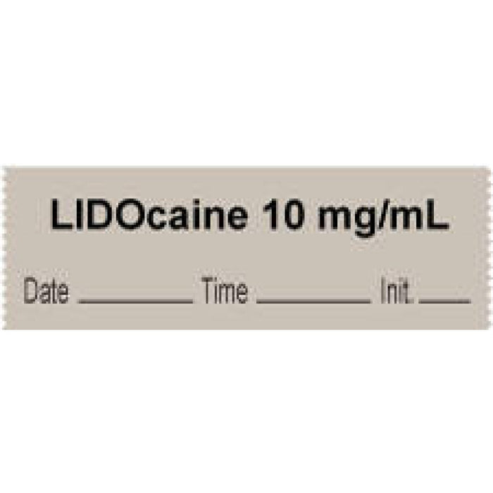 Anesthesia Tape With Date, Time, And Initial | Tall-Man Lettering Removable "Lidocaine 10 Mg/Ml" 1" Core 0.5" X 500" Gray 333 Imprints 500 Inches Per Roll