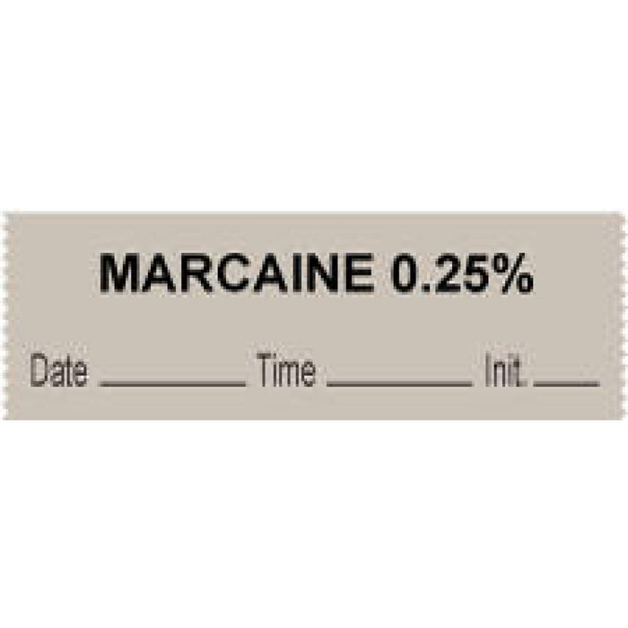 Anesthesia Tape With Date, Time, And Initial Removable "Marcaine 0.25%" 1" Core 0.5" X 500" Gray 333 Imprints 500 Inches Per Roll