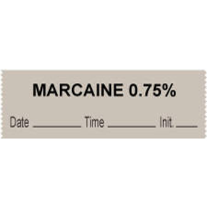 Anesthesia Tape With Date, Time, And Initial Removable "Marcaine 0.75%" 1" Core 0.5" X 500" Gray 333 Imprints 500 Inches Per Roll