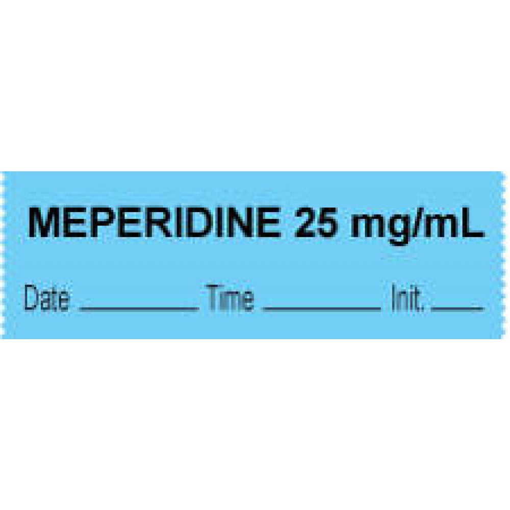 Anesthesia Tape With Date, Time, And Initial Removable "Meperidine 25 Mg/Ml" 1" Core 0.5" X 500" Blue 333 Imprints 500 Inches Per Roll