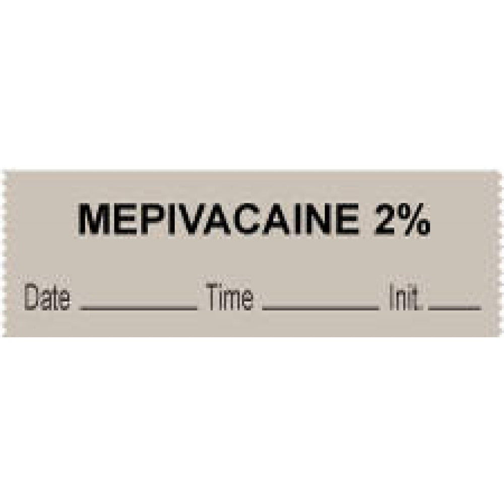 Anesthesia Tape With Date, Time, And Initial Removable "Mepivacaine 2%" 1" Core 0.5" X 500" Gray 333 Imprints 500 Inches Per Roll