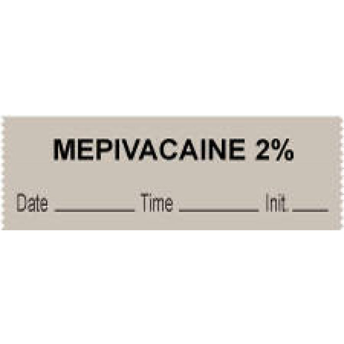 Anesthesia Tape With Date, Time, And Initial Removable "Mepivacaine 2%" 1" Core 0.5" X 500" Gray 333 Imprints 500 Inches Per Roll