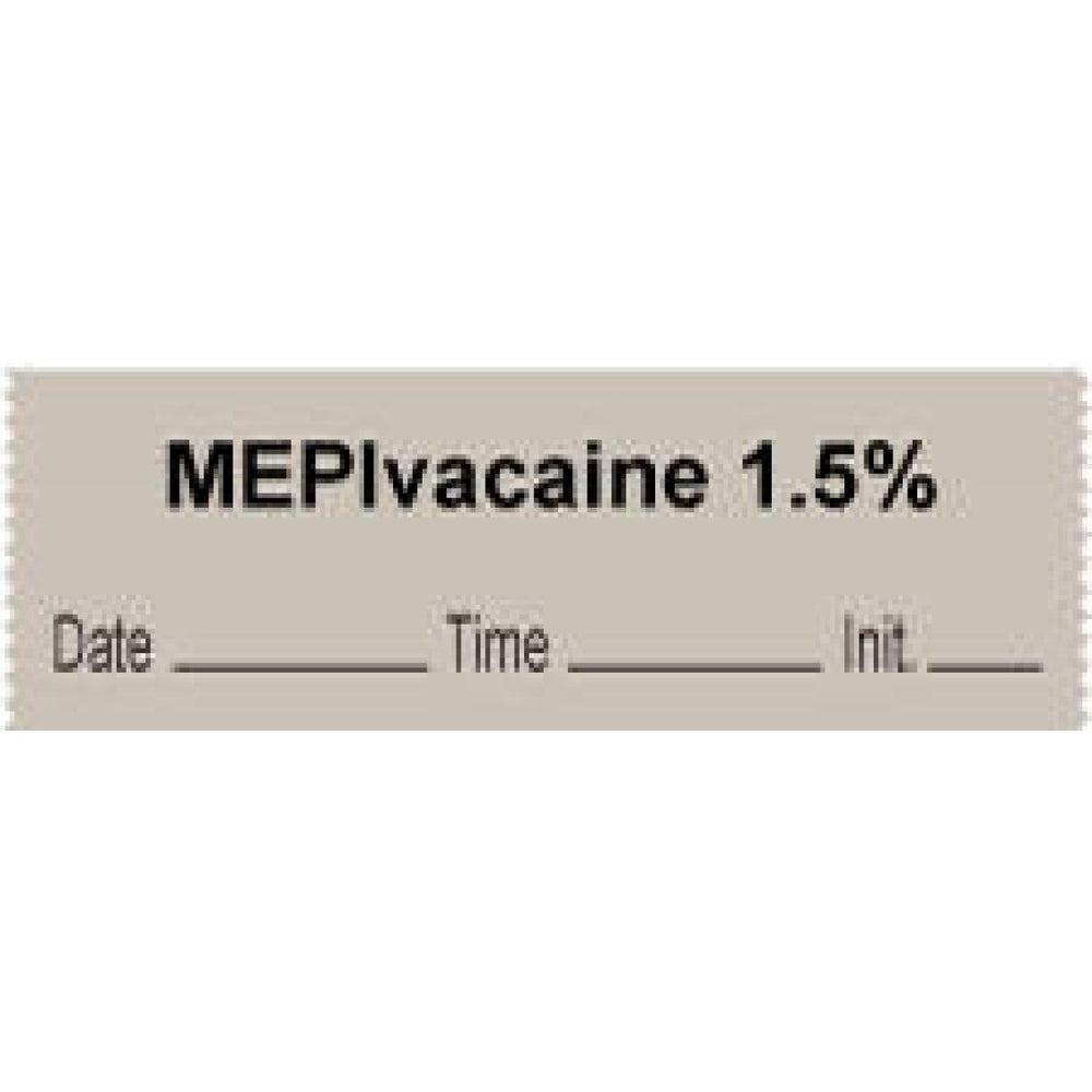 Anesthesia Tape With Date, Time, And Initial | Tall-Man Lettering Removable "Mepivacaine 1.5%" 1" Core 0.5" X 500" Gray 333 Imprints 500 Inches Per Roll