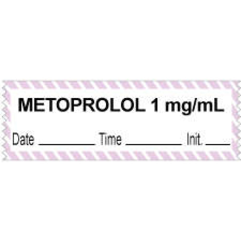 Anesthesia Tape With Date, Time, And Initial Removable "Metoprolol 1 Mg/Ml" 1" Core 0.5" X 500" White With Violet 333 Imprints 500 Inches Per Roll