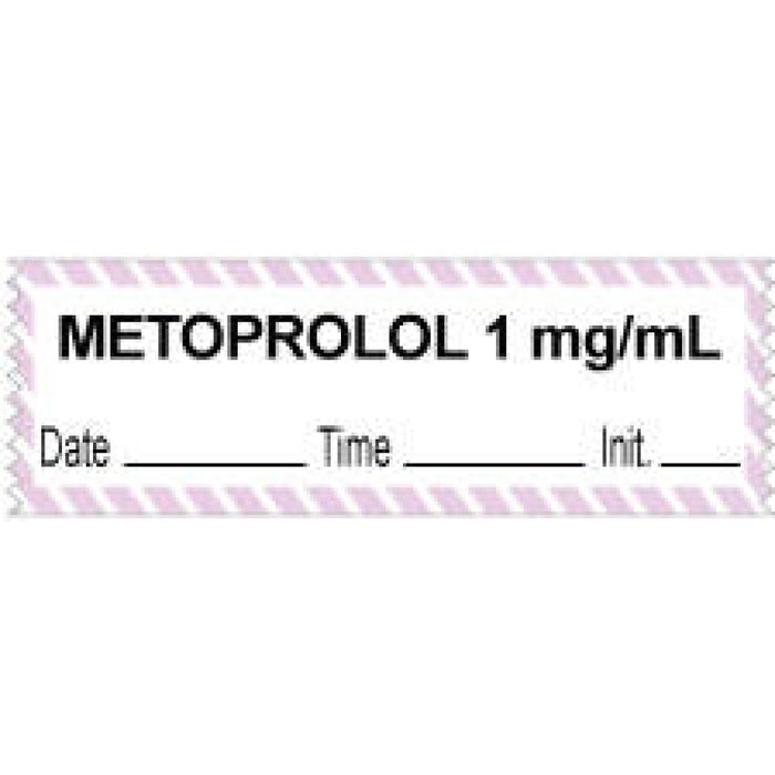 Anesthesia Tape With Date, Time, And Initial Removable "Metoprolol 1 Mg/Ml" 1" Core 0.5" X 500" White With Violet 333 Imprints 500 Inches Per Roll