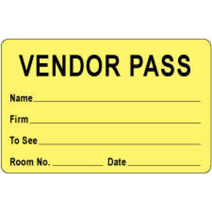 Visitor Pass Label Paper Removable Vendor Pass Name 1" Core 2 3/4 " X 1 3/4" Fl. Yellow 1000 Per Roll