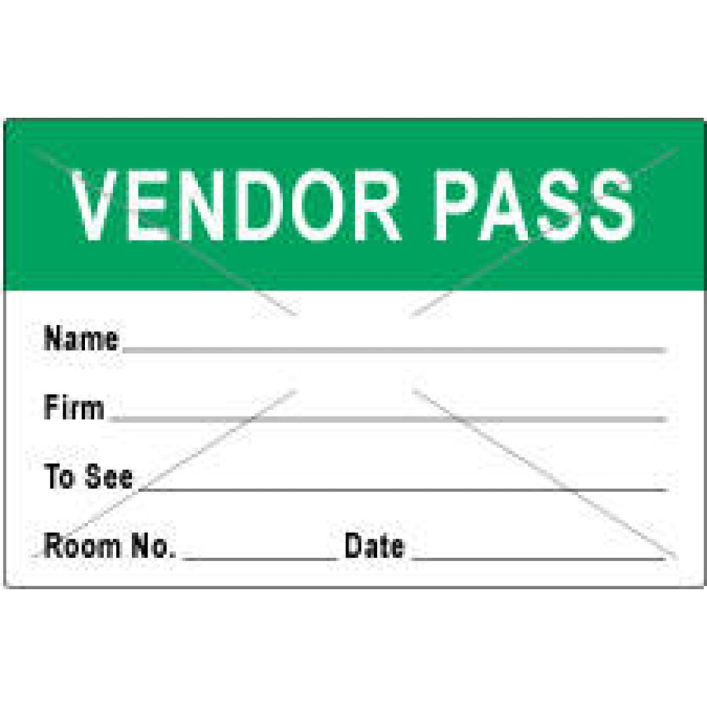 Visitor Pass Label Tamper-Evident Paper Removable Vendor Pass Name 1" Core 3" X 2" Light Green 1000 Per Roll