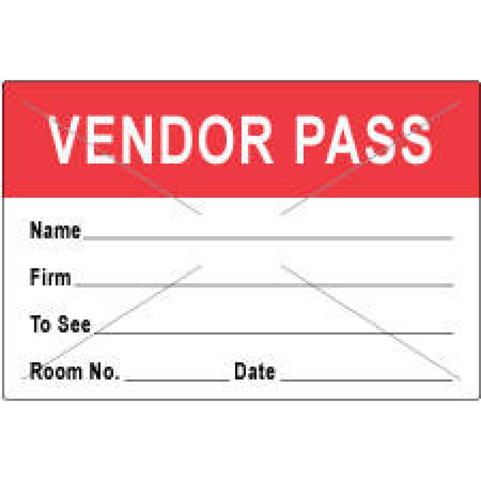 Visitor Pass Label Tamper-Evident Paper Removable Vendor Pass Name 1" Core 3" X 2" Red 1000 Per Roll