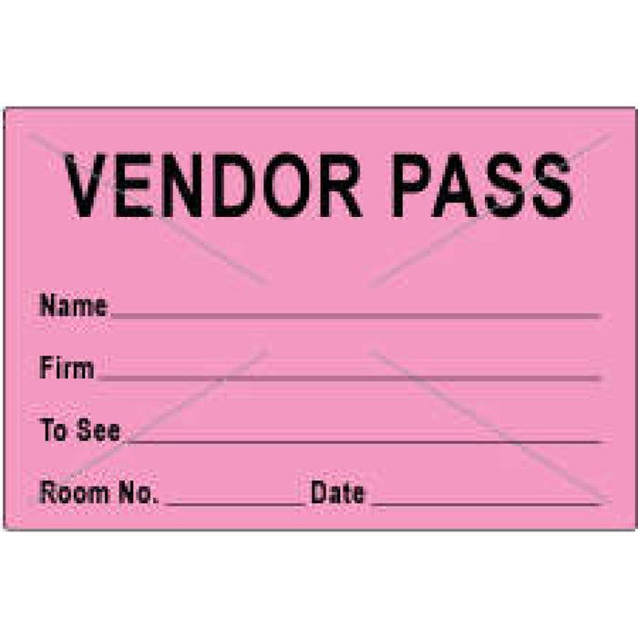 Visitor Pass Label Tamper-Evident Paper Removable Vendor Pass Name 1" Core 3" X 2" Fl. Pink 1000 Per Roll