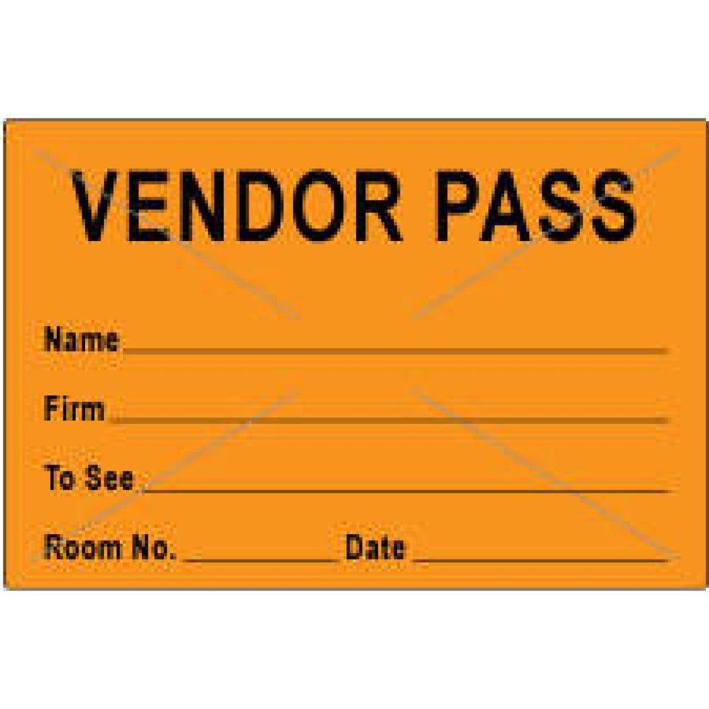 Visitor Pass Label Tamper-Evident Paper Removable Vendor Pass Name 3" X 2" Fl. Orange 1000 Per Roll