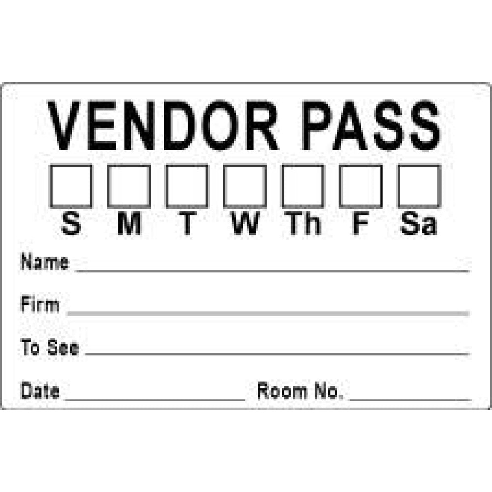 Visitor Pass Label Paper Removable Vendor Pass S M T 3" X 2" White 1000 Per Roll