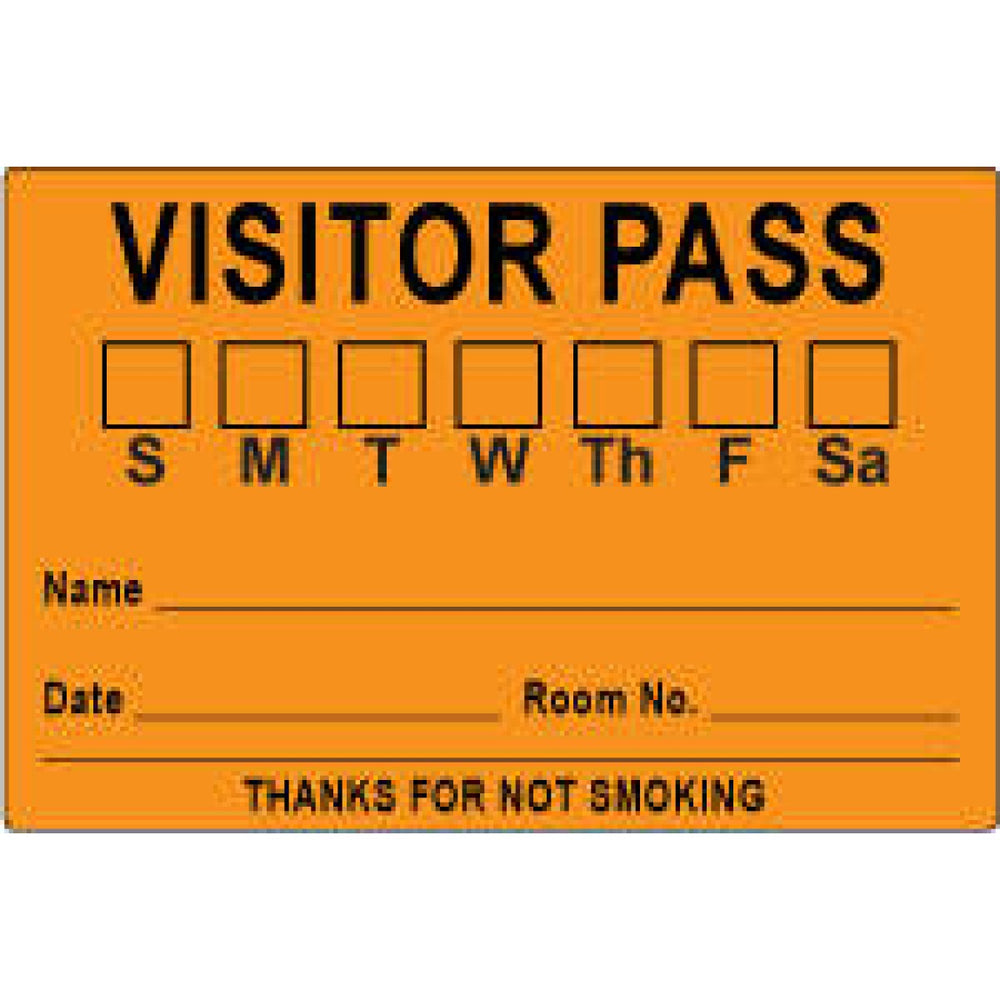 Visitor Pass Label Paper Removable Visitor Pass S M T 3" Core 3 X 2" Fl. Orange 1000 Per Roll