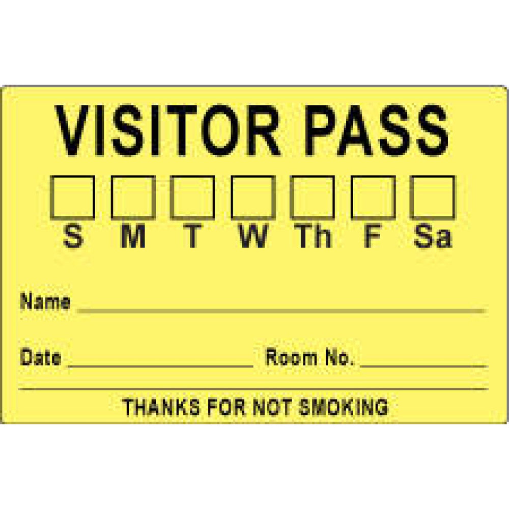 Visitor Pass Label Paper Removable Visitor Pass S M T 3" Core 3 X 2" Fl. Yellow 1000 Per Roll