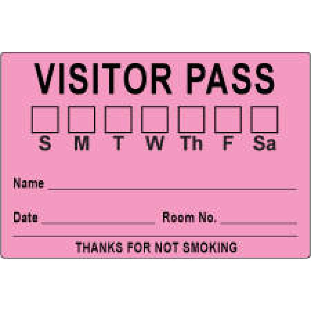 Visitor Pass Label Paper Removable Visitor Pass S M T 3" X 2" Fl. Pink 1000 Per Roll