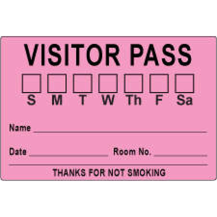 Visitor Pass Label Paper Removable Visitor Pass S M T 3" X 2" Fl. Pink 1000 Per Roll