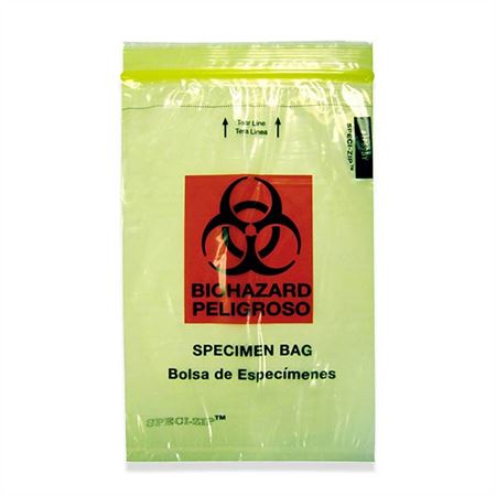 2-Pocket Zip-Closure Biohazard Specimen Bags 6" x 9" Transparent Yellow