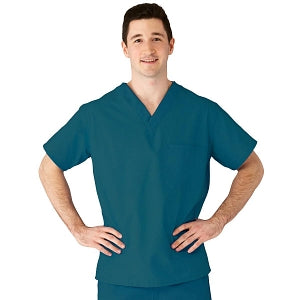 Medline AngelStat Unisex Reversible V-Neck Scrub Top with 2 Pockets - AngelStat Unisex Reversible V-Neck 2-Pocket Scrub Top with Medline Color-Coding, Size 4XL, Peacock - 610NBT4XL-CM