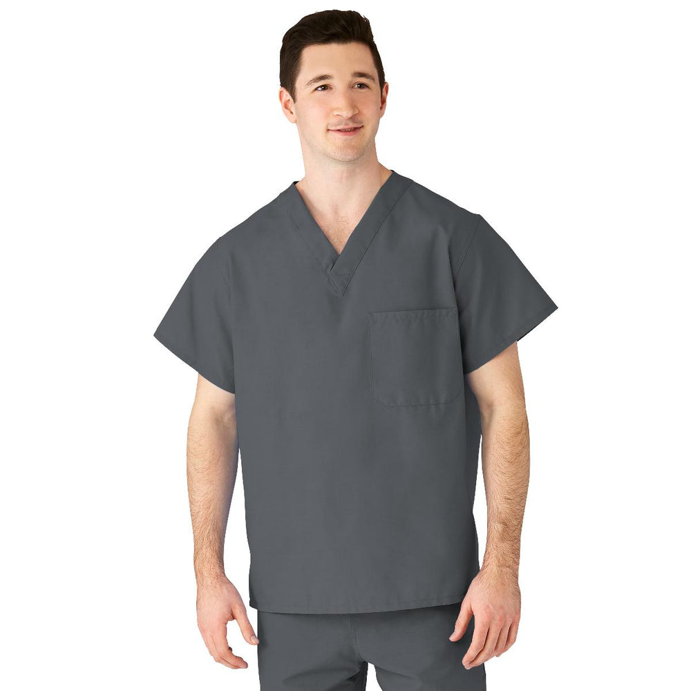  AngelStat Unisex Reversible V-Neck 2-Pocket Scrub Top with Medline Color-Coding, Size 6XL, Charcoal