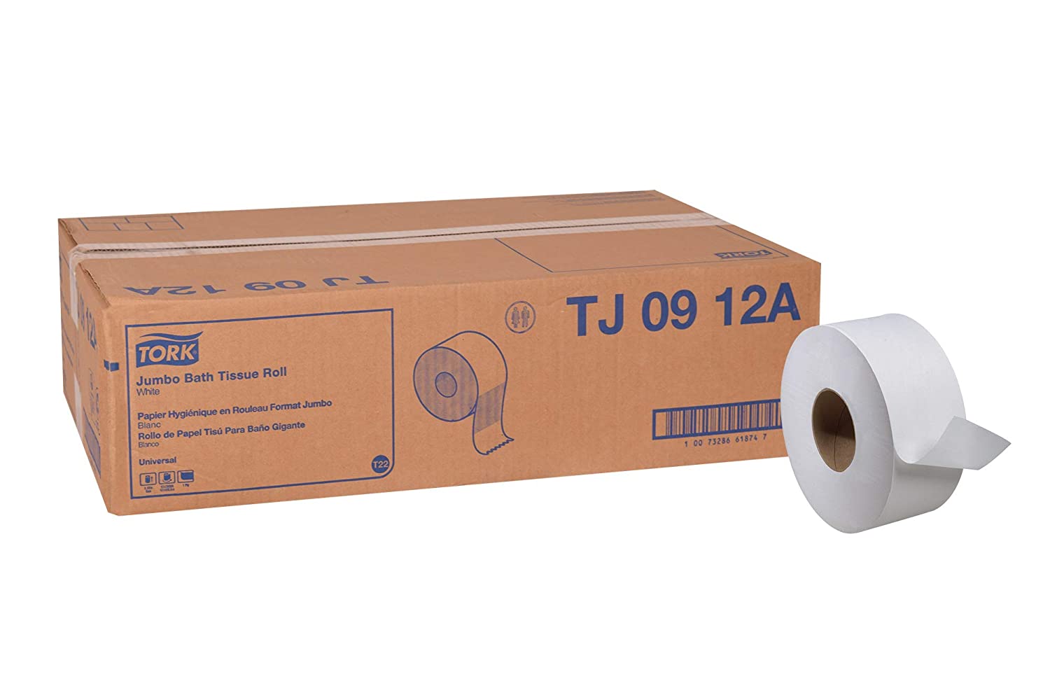 Essity Professional Hygiene Tork Universal 1-Ply Jumbo Bath Tissue Rolls - BATH TIS, UNIV, JUMBO, 1PLY, WHT 12RL/2000 - TJ0912A