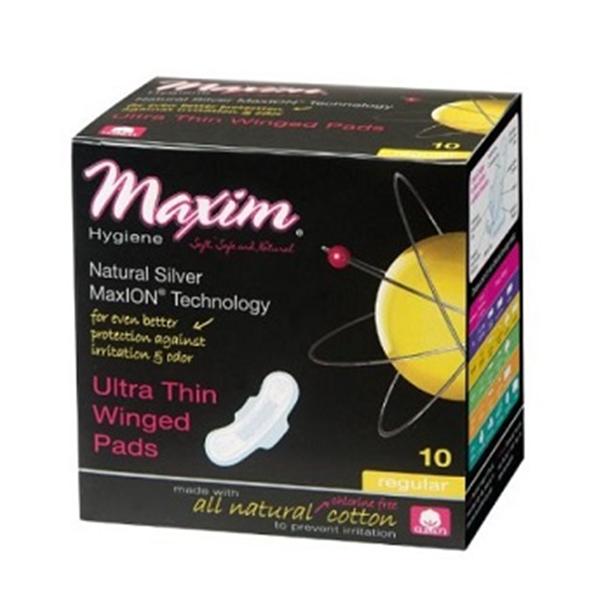 Maxim Hygiene Products Maxion Sanitary Pad ChlrnFr Reg Abs Ultthn Wng 10/Pk, 12 PK/CA (1-231110-1)