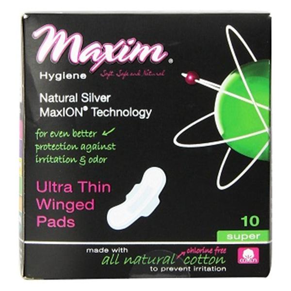 Maxim Hygiene Products Maxion Sanitary Pad ChlrnFr Super Absorbency Ultthn Wng 10/Pk, 12 PK/CA (1-231210-1)