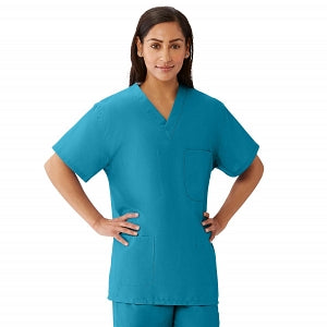 Medline AngelStat Unisex Reversible V-Neck Scrub Top with 4 Pockets - AngelStat Unisex Reversible V-Neck 4-Pocket Scrub Top with Medline Color-Coding, Size 4XL, Peacock - 630NBT4XL-CM