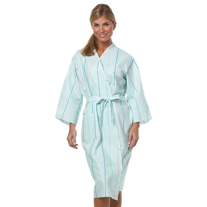 Fashion Seal Healthcare Collarless Robe- Aqua Multi-Stripe print