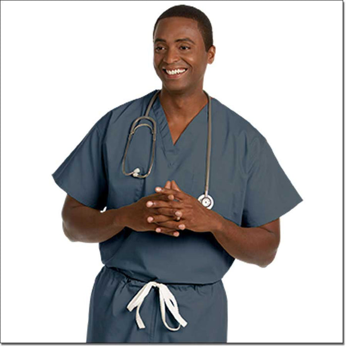 Fashion Seal Healthcare Unisex Fashion Poplin Set-In Sleeve Scrub Shirt- Pewter