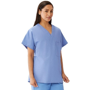 Medline Unisex 100% Cotton Reversible V-Neck Scrub Top with 2 Pockets - Unisex 100% Cotton Reversible V-Neck 2-Pocket Scrub Top, Size L, Ceil Blue - 648MHSL