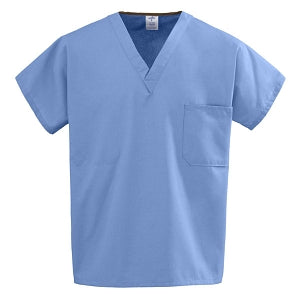 Medline Unisex 100% Cotton Reversible V-Neck Scrub Top with 2 Pockets - Unisex 100% Cotton Reversible V-Neck 2-Pocket Scrub Top, Size M, Ceil Blue - 648MHSM