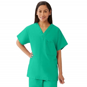 Medline Unisex 100% Cotton Reversible V-Neck Scrub Top with 2 Pockets - Unisex 100% Cotton Reversible V-Neck 2-Pocket Scrub Top, Size XS, Jade - 648MJSXS