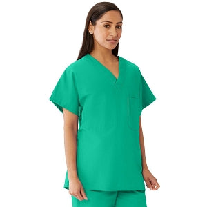 Medline Unisex 100% Cotton Reversible V-Neck Scrub Top with 2 Pockets - Unisex 100% Cotton Reversible V-Neck 2-Pocket Scrub Top, Size XS, Jade - 648MJSXS