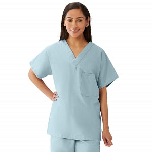 Medline Unisex 100% Cotton Reversible V-Neck Scrub Top with 2 Pockets - Unisex 100% Cotton Reversible V-Neck 2-Pocket Scrub Top, Size 4XL, Misty - 648MZS