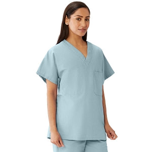 Medline Unisex 100% Cotton Reversible V-Neck Scrub Top with 2 Pockets - Unisex 100% Cotton Reversible V-Neck 2-Pocket Scrub Top, Size 4XL, Misty - 648MZS