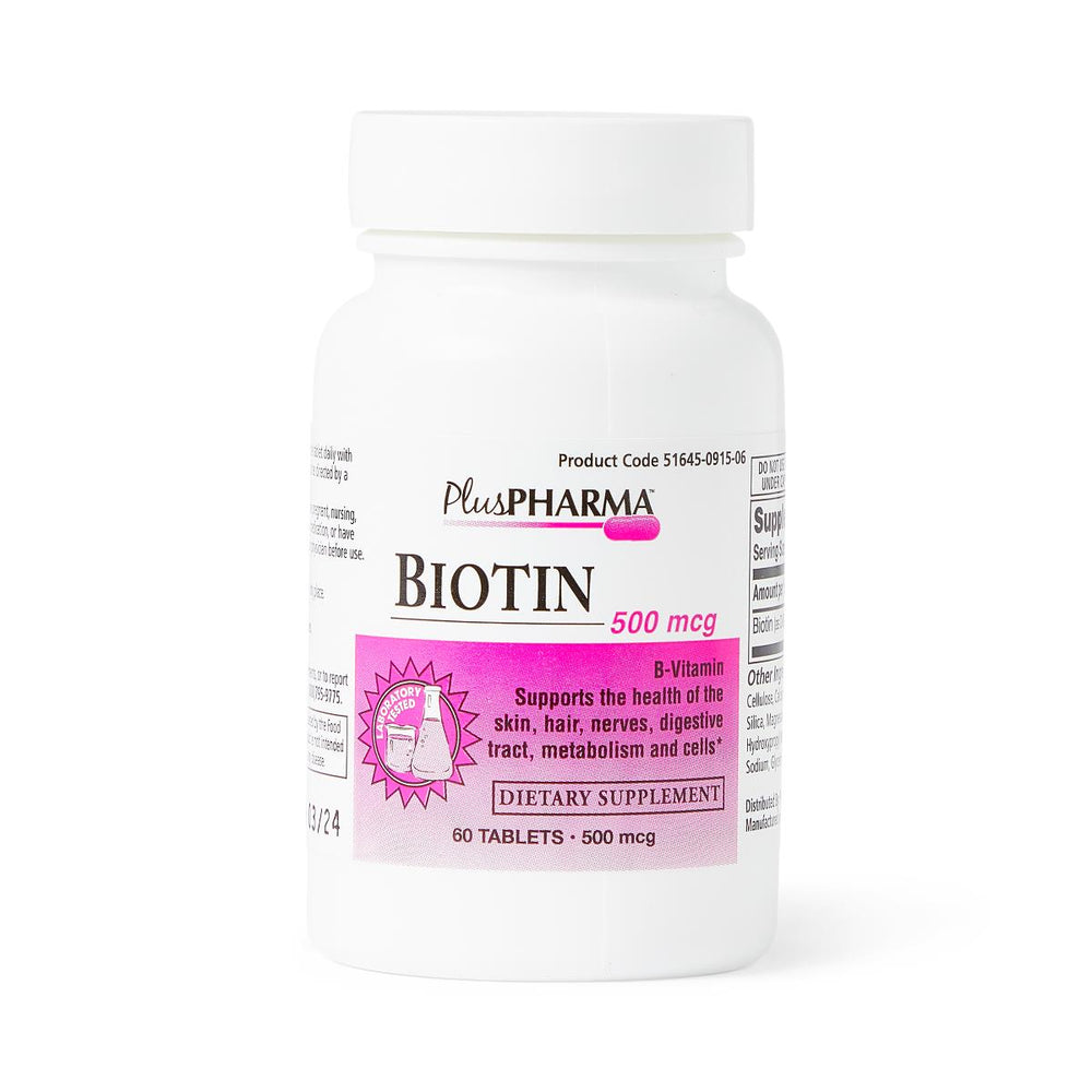 Gemini Pharmaceuticals Biotin Tablets - Biotin Caplet, 500 mcg, 60/Bottle - 51645-0915-06