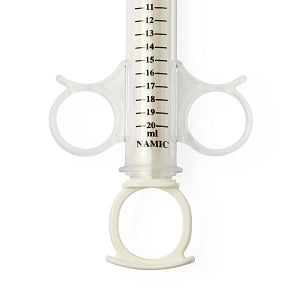 Namic Angiographic 20 mL Control Syringes with Rotator - High Pressure with Thumb Ring Plunger Style and Finger Ring, 0.5 mL Reservoir, Rotating Male Adaptor Fitting, 20 mL - H965700750271