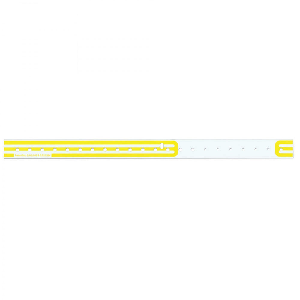 Compuband Thermal Wristband Thermal Clasp Closure 3/4"X11 1/2 1" Pedi Yellow - 200 Per Box Quantity: 200 Per Box Information Area: 3 1/8" L X 3/4" H Size Of Band: 11 1/2" L X 3/4" W Core Size: 1" Outer Diameter: 3.80"