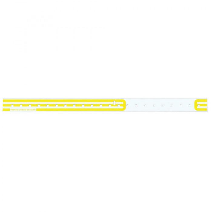 Compuband Thermal Wristband Thermal Clasp Closure 3/4"X11 1/2 1" Pedi Yellow - 200 Per Box Quantity: 200 Per Box Information Area: 3 1/8" L X 3/4" H Size Of Band: 11 1/2" L X 3/4" W Core Size: 1" Outer Diameter: 3.80"