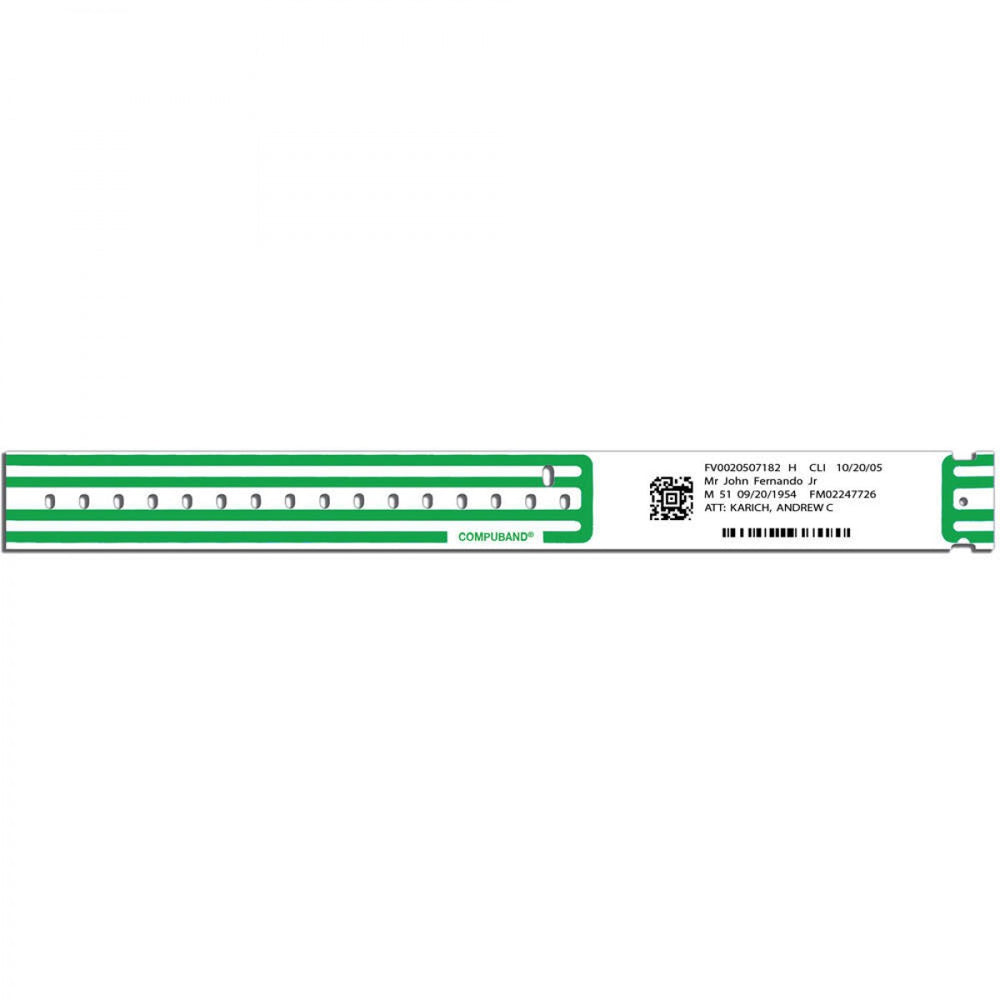 Compuband Thermal Wristband Thermal Clasp Closure 1 1/8"X11 1/2 1 1/2" Adult Green - 500 Per Box