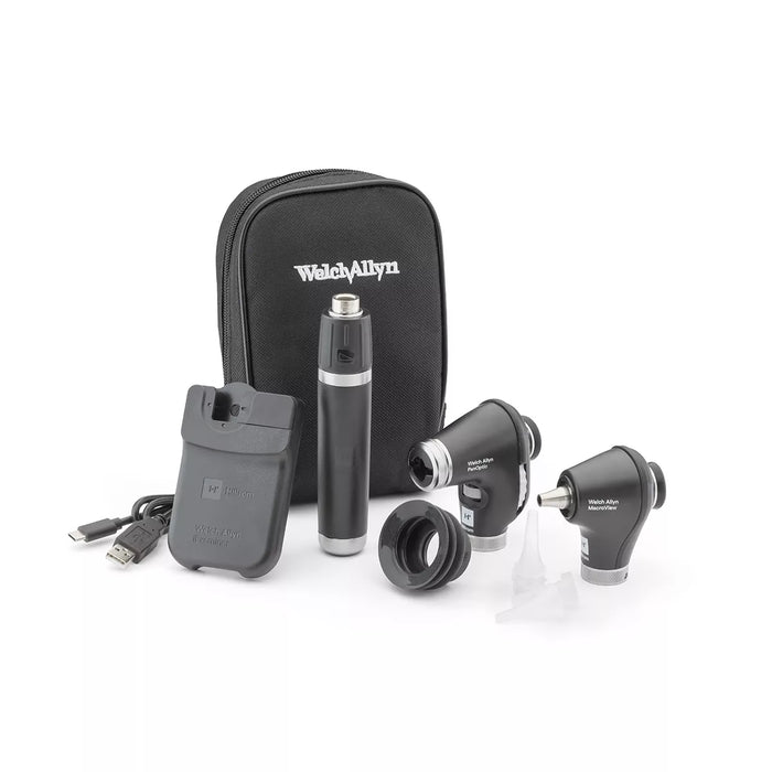 Welch Allyn 3.5V Diagnostic Set with PanOptic Plus LED Ophthalmoscope, MacroView Plus LED Otoscope for iExaminer, one Premium Lithium Ion Plus USB Rechargeable Power Handle, and soft carrying case - 71-PM3LXES-US