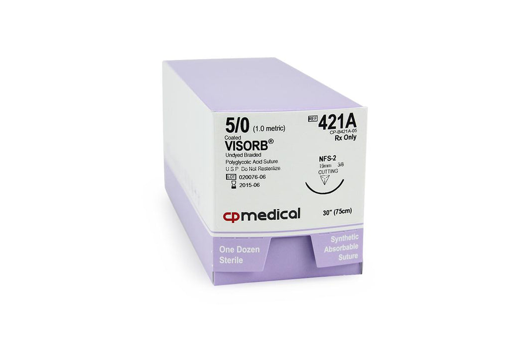 CP Medical Visorb Violet Synthetic Absorbable Suture - Visorb Absorbable 4/0 PGA Needled Suture, 30", FS-2 - CPM M397A