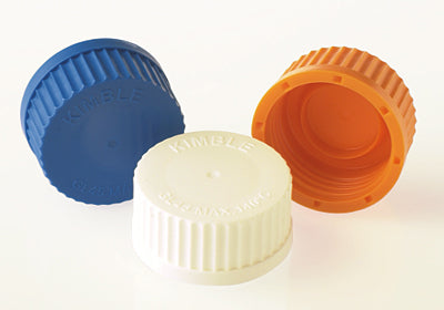 DWK Kimble Round Glass Media Bottles with Blue Screw Caps - Replacement Cap for GL 45 Media Storage Bottles, Orange - 14395C-453