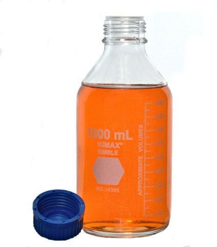 DWK Kimble Round Glass Media Bottles with Blue Screw Caps - GL 45 Media Storage Bottles, 10, 000 mL Capacity, 2, 000 mL to 8, 000 mL Graduation Range - 14395-10000