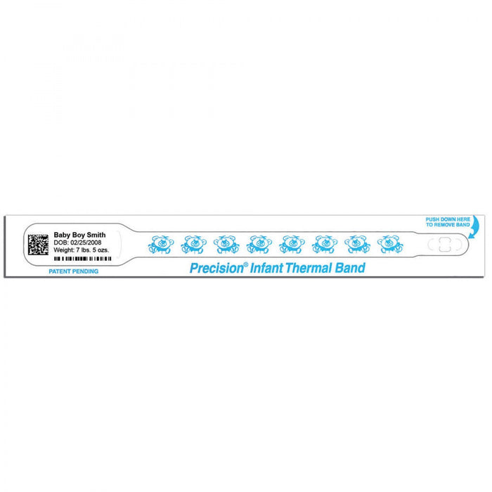 Precision Thermal Wristband Thermal Adhesive Closure 3/4"X7 1 1/2" Infant White With Snuggy Bears - 400 Per Box