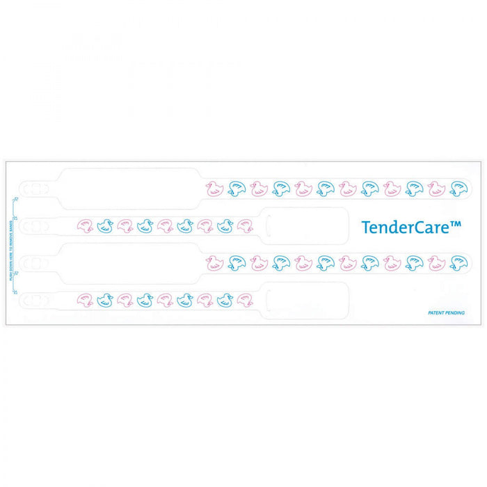 Tendercare Thermal Wristband Thermal 4Pt Mother, Father, Baby Set; Adhesive Closure X 1" 11" L X 1" H (Adult) 7" L X 8" H (Infant) White With Ducks - 400 Per Box