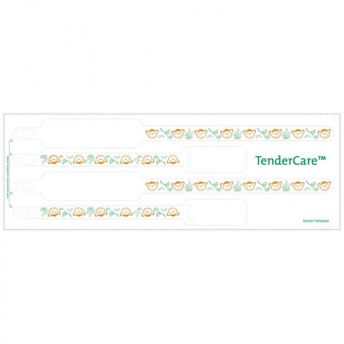 Tendercare Thermal Wristband Thermal 4Pt Mother, Father, Baby Set; Adhesive Closure X 3" 11" L X 1" H (Adult) 7" L X 8" H (Infant) White With Monkeys - 300 Per Box