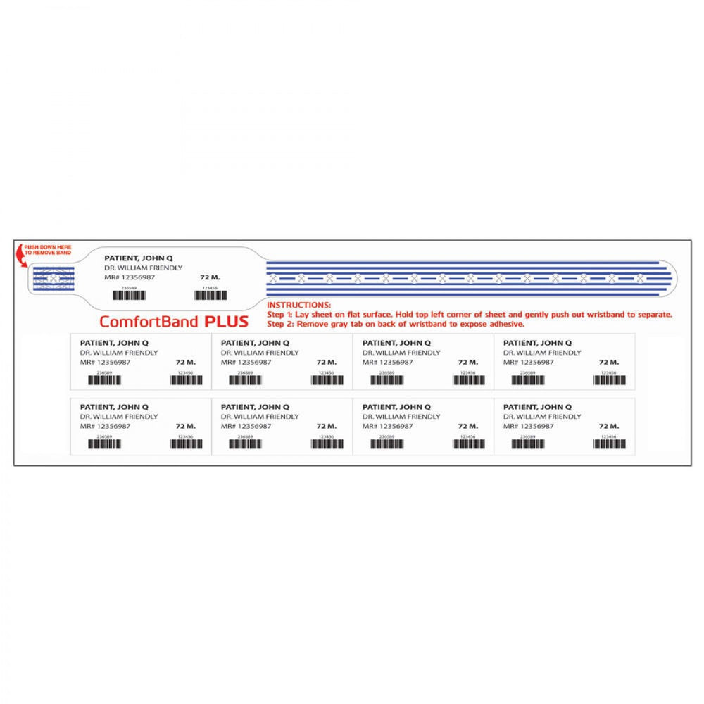 Comfortband Plus Thermal Wristband With Stat Labels 1 1/8" X 11 1/2" 3" Core Wound Out - Adult - Blue 300 Per Box - Our Softest Wristbands Specially Designed For Patients With Sensitive Skin.