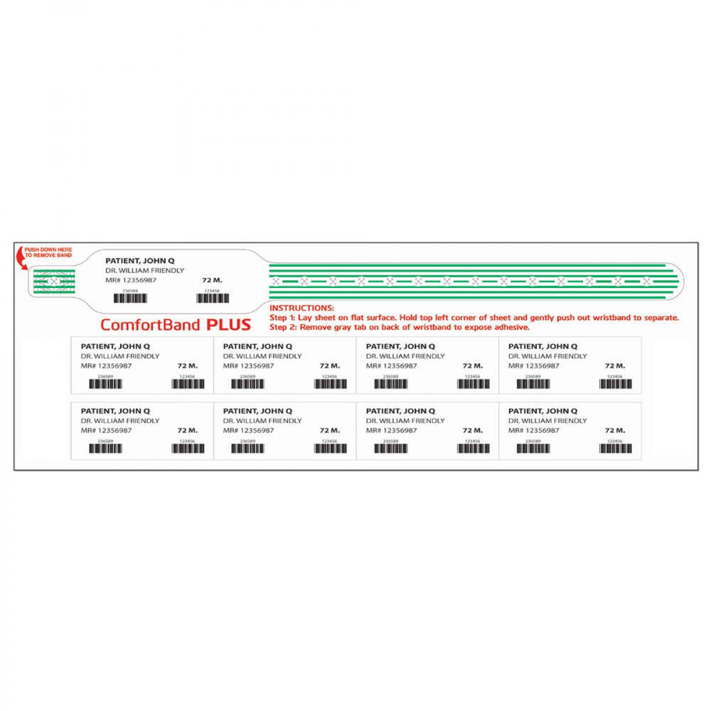 Comfortband Plus Thermal Wristband With Stat Labels 1 1/8" X 11 1/2" 3" Core Wound Out - Adult - Green 300 Per Box - Our Softest Wristbands Specially Designed For Patients With Sensitive Skin.