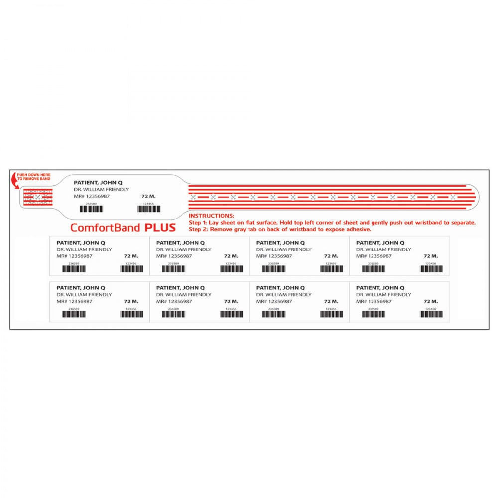 Comfortband Plus Thermal Wristband With Stat Labels 1 1/8" X 11 1/2" 3" Core Wound Out - Adult - Red 300 Per Box - Our Softest Wristbands Specially Designed For Patients With Sensitive Skin.