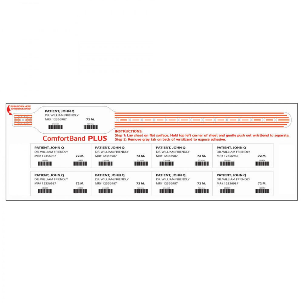 Comfortband Plus Thermal Wristband With Stat Labels 1 1/8" X 11 1/2" 3" Core Wound Out - Adult - Orange 300 Per Box - Our Softest Wristbands Specially Designed For Patients With Sensitive Skin.